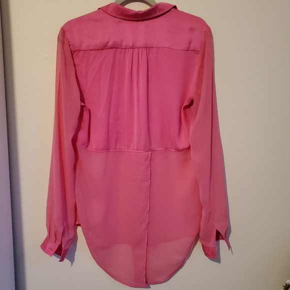Free People Best of Both Worlds Hot Pink Half Sheer Long Sleeve Button D… - Picture 8 of 9